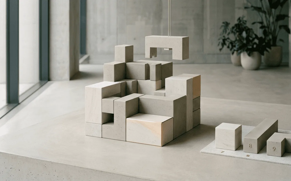Modular building blocks assembled into a custom structure